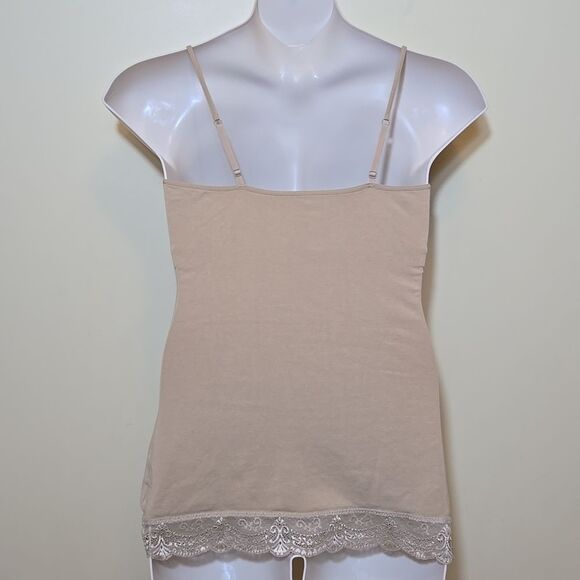 Express Y2K Lace Trim Tank Top Size Large Sexy Stretch Tan Shelf Bra Soft Girl - Picture 12 of 13
